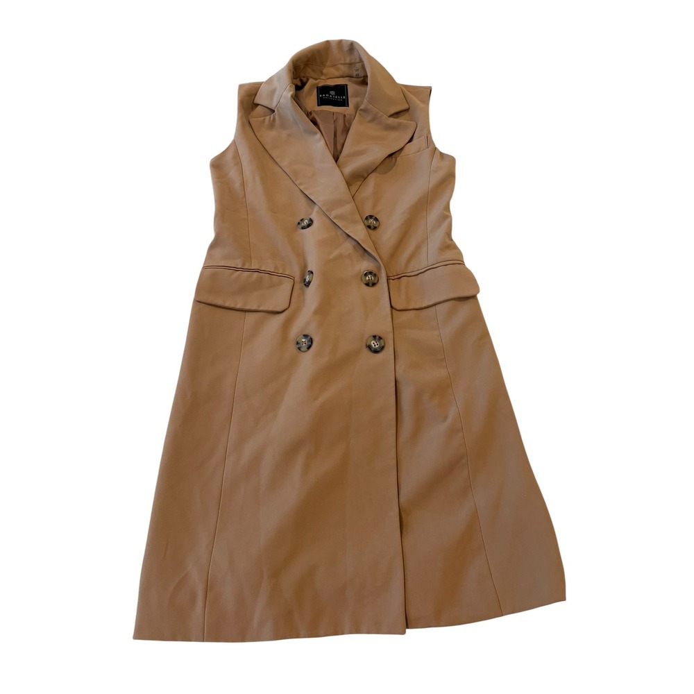 Bagatelle Collection Tan Double Breasted Sleeveless Trench Vest XS Office Core